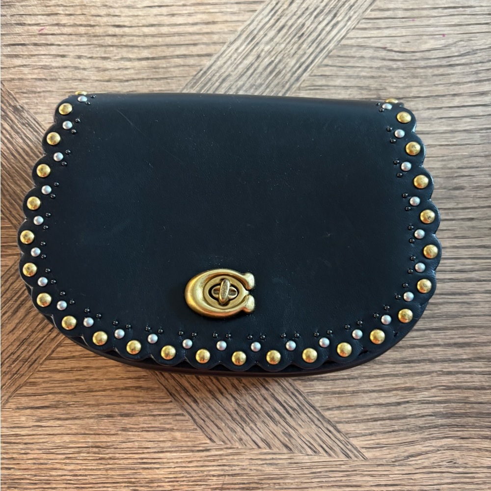 Coach Black Leather Studded Saddle Bag